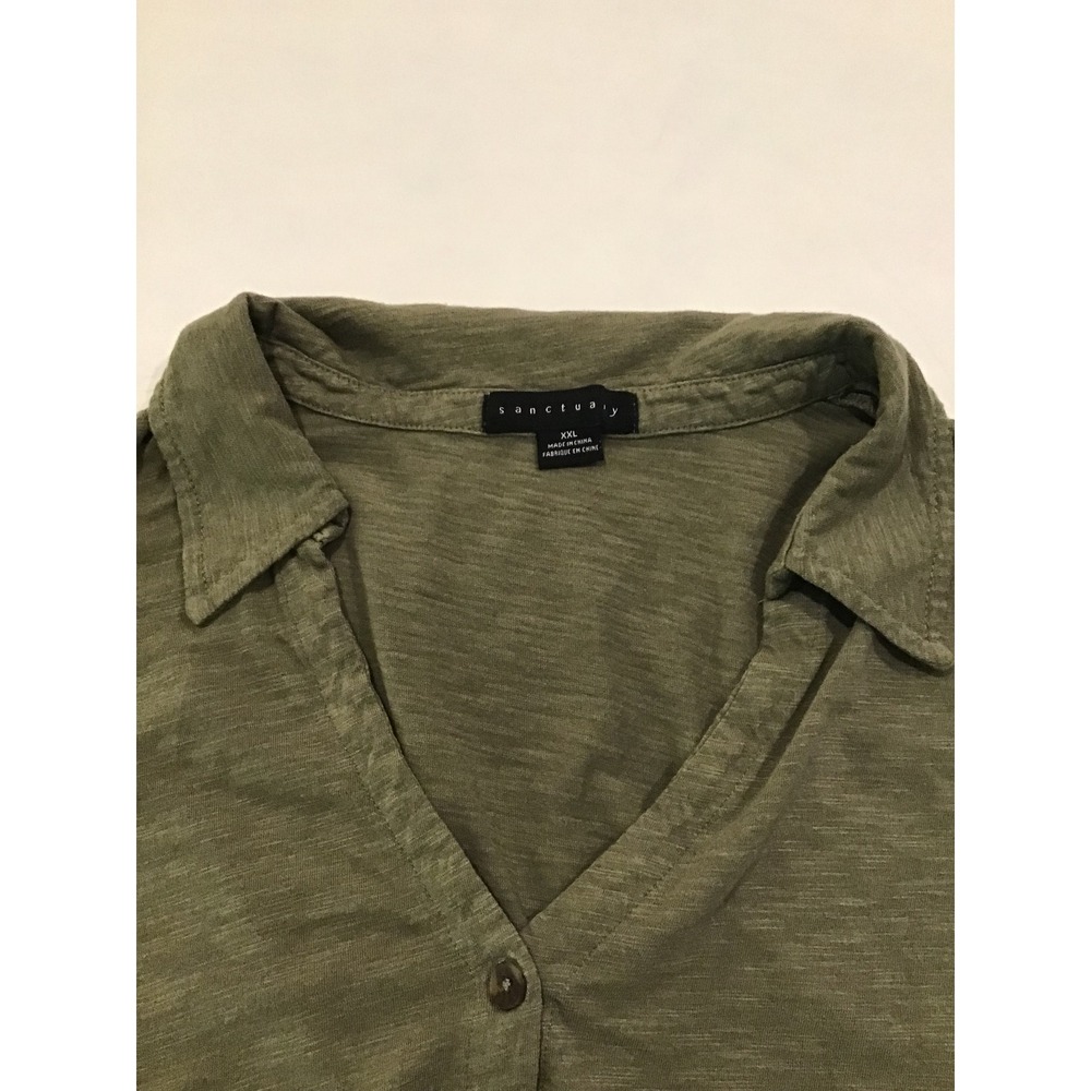 Sanctuary Free Olive Green Sleeveless Collared V-Neck Slub Knit Top XXL - Picture 2 of 3